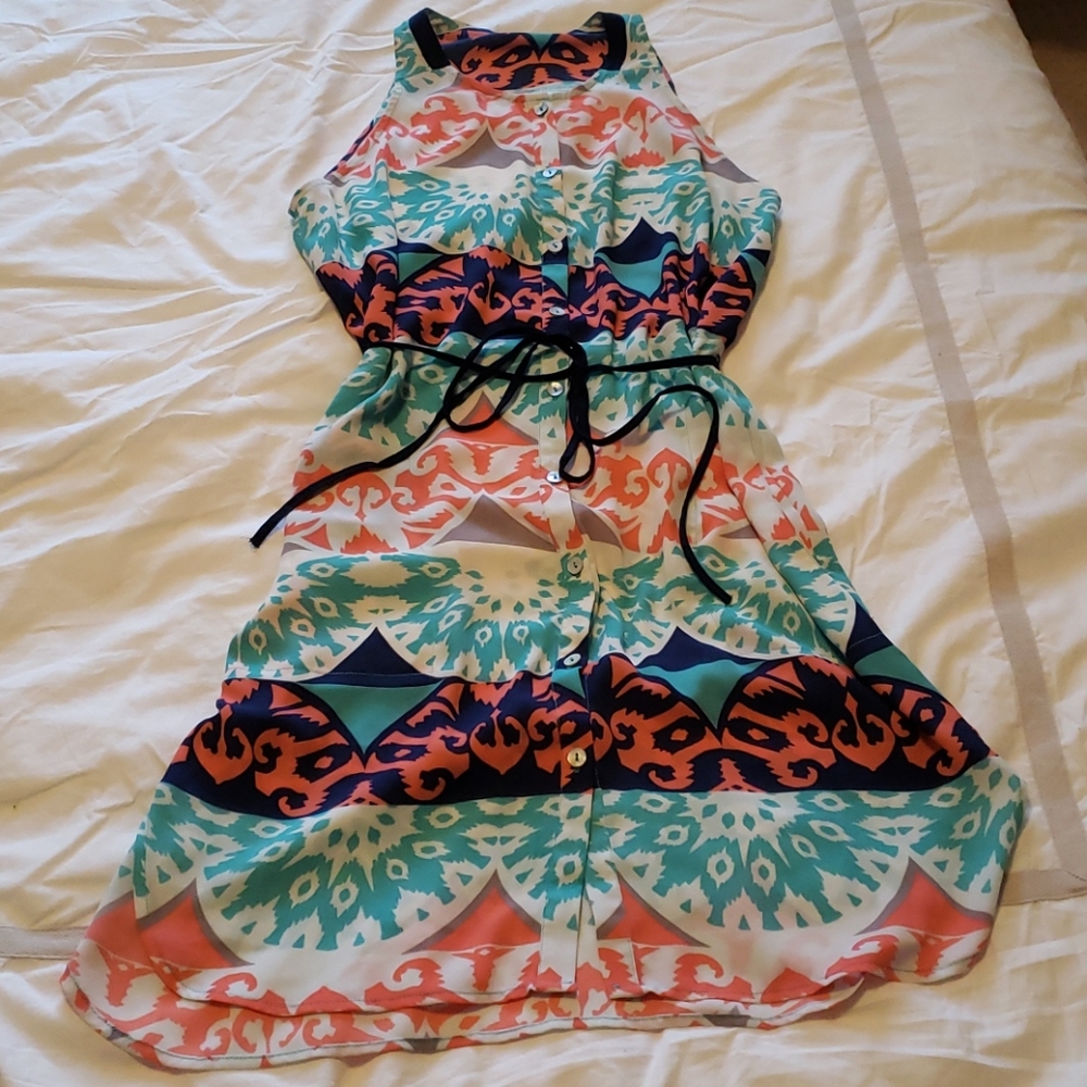 Turquoise and peach sleeveless dress - Sz medium